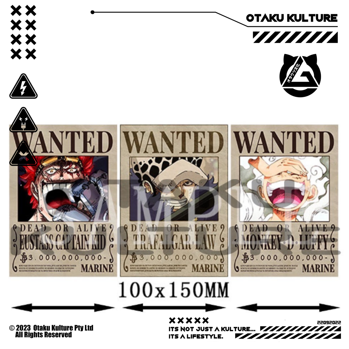WANTED LUFFY/TRAFALGAR/KID 3D MOTION STICKER