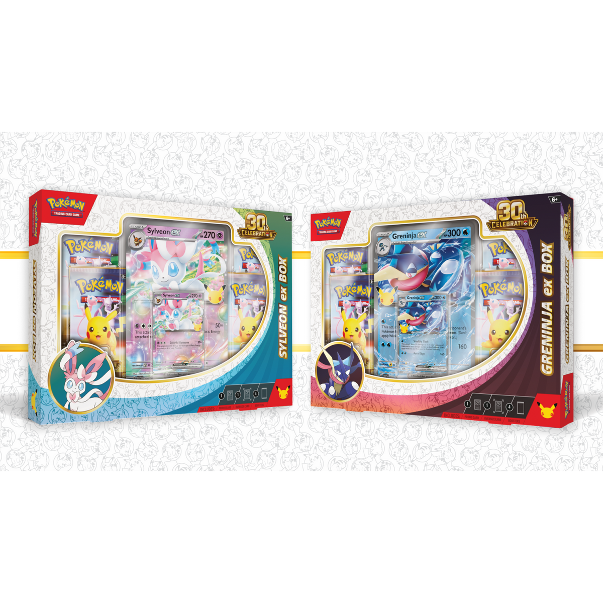 Pokémon TCG: 30th Celebration Pokémon ex Box, Sylveon ex and Greninja ex versions