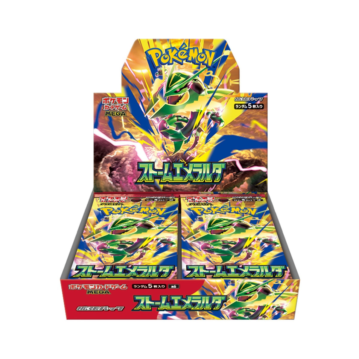 Japanese Pokémon Storm Emeralda booster box (M6), open, with 30 packs